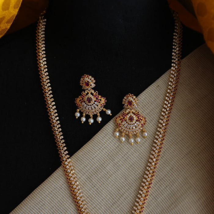 Heritage gold plated white stone long necklace with earrings HL58034