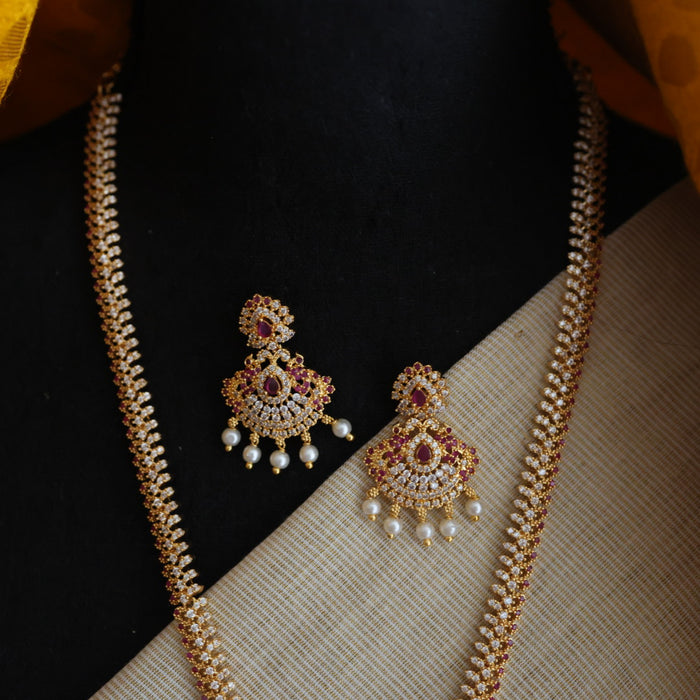 Heritage gold plated white stone long necklace with earrings HL58034