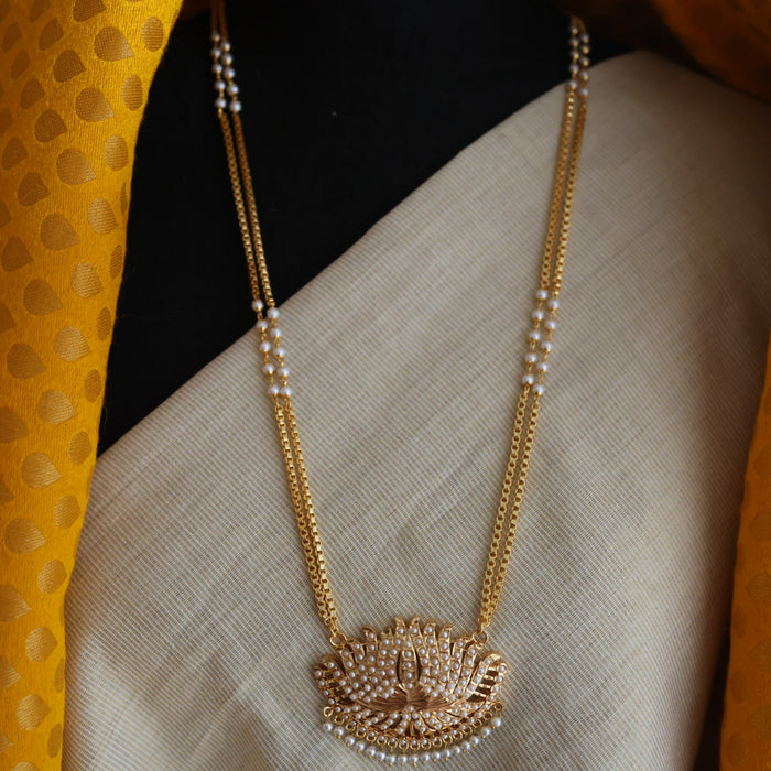Heritage gold plated pearl pendant padakam long necklace HP6145