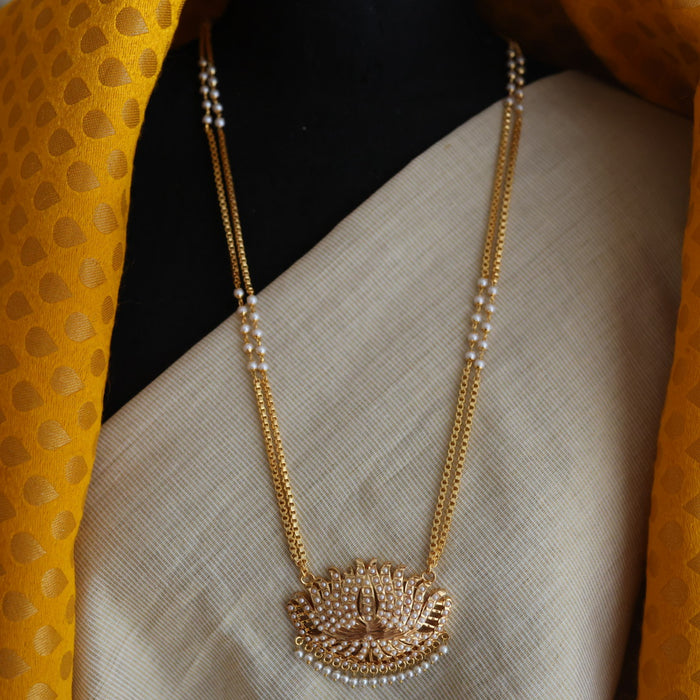 Heritage gold plated pearl pendant padakam long necklace HP6145