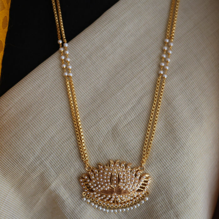 Heritage gold plated pearl pendant padakam long necklace HP6145