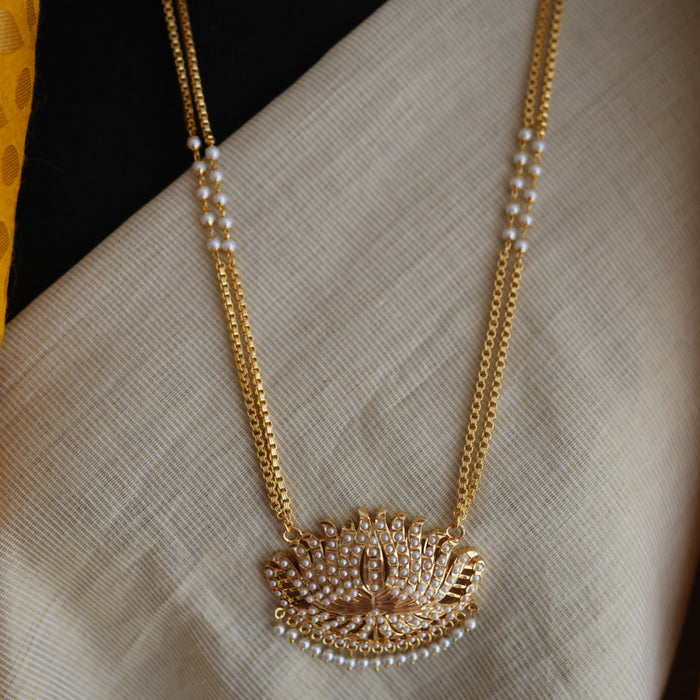 Heritage gold plated pearl pendant padakam long necklace HP6145