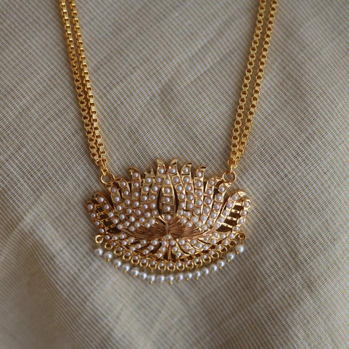 Heritage gold plated pearl pendant padakam long necklace HP6145