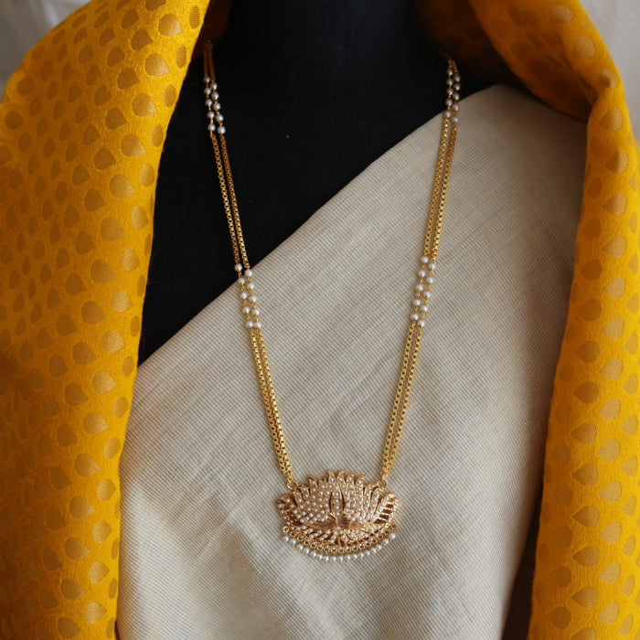 Heritage gold plated pearl pendant padakam long necklace HP6145