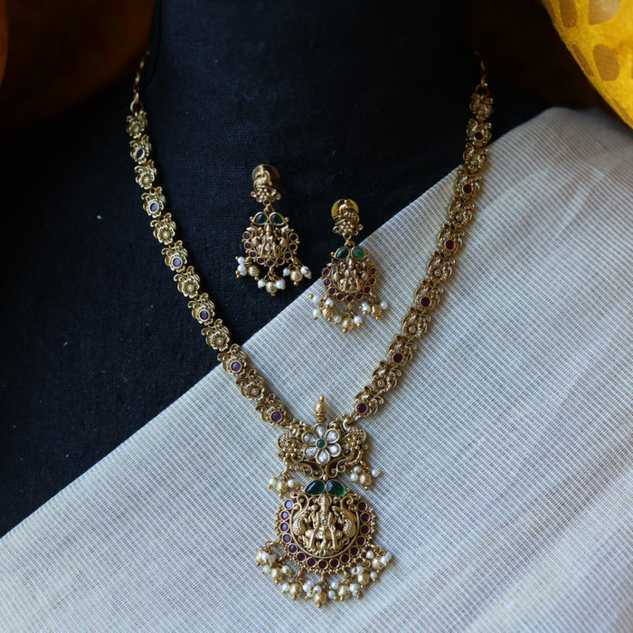 Antique temple design stone short necklace with earrings S1B20092