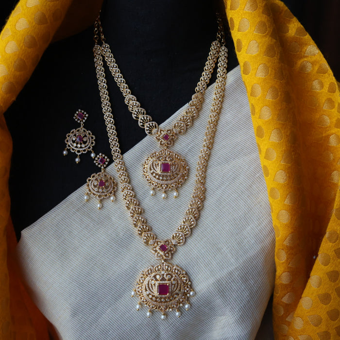 Heritage gold plated ruby white stone padakam necklace set with earrings HLS376