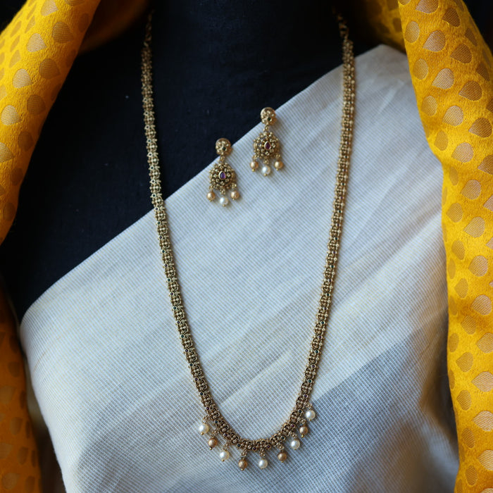 Antique multi stone long necklace with earrings LL033567