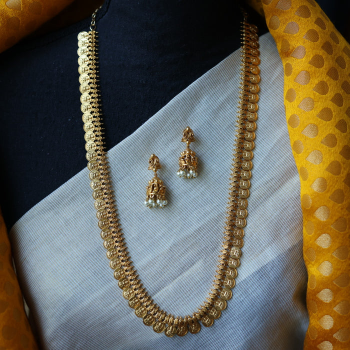 Antique gold coin long necklace with earrings LL03