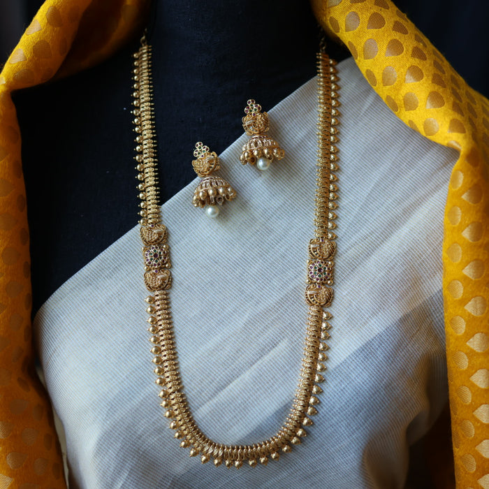 Antique gold coin long necklace with earrings LL030015