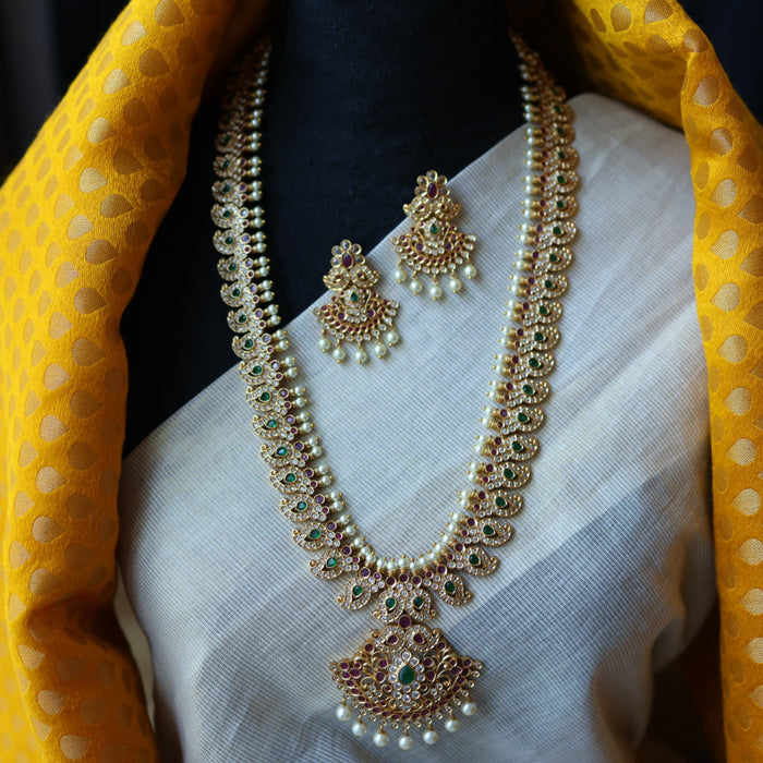 Antique multi stone mango long necklace with earrings /waistchain LL02899