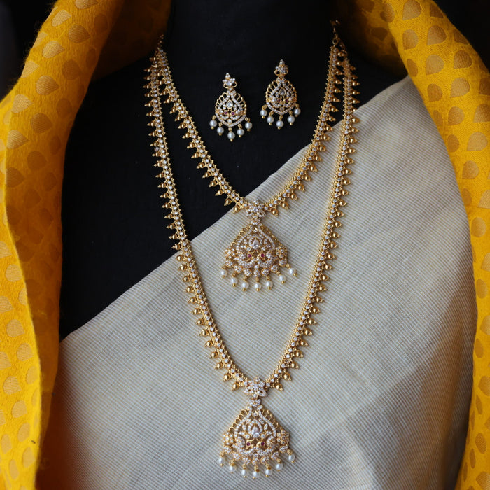 Heritage gold plated white stone and pearl long and short necklace HLS003