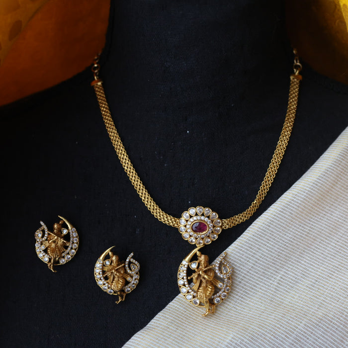 Antique ruby green short necklace with earrings TT02012