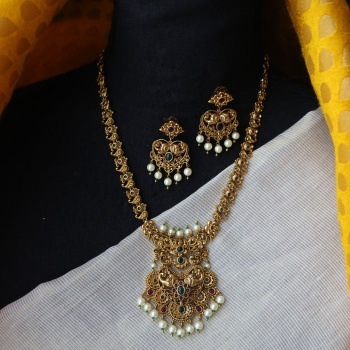 Antique simple stone short necklace with earrings TT02010