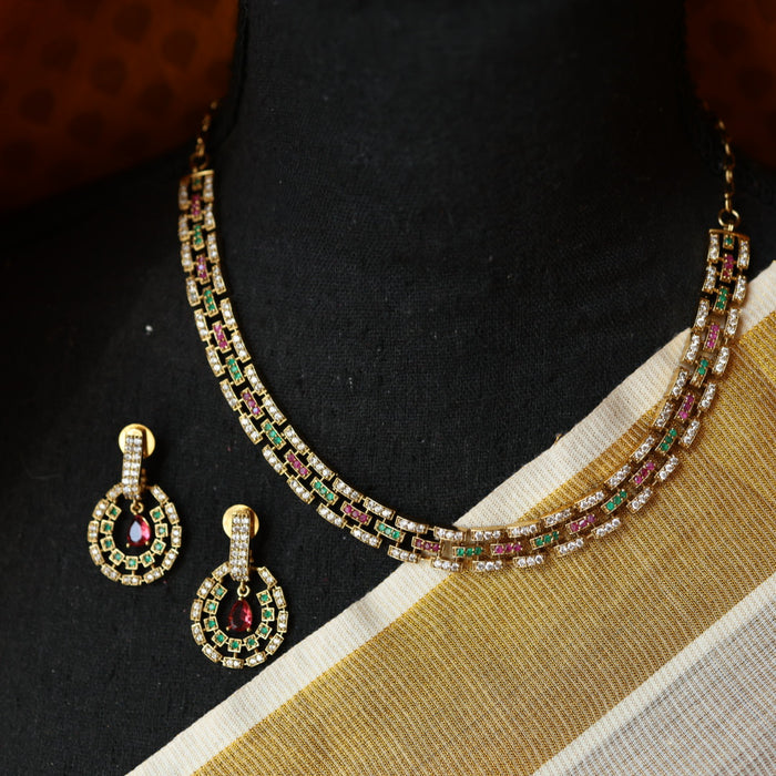 Victorian ruby green choker stone necklace with earrings V1305