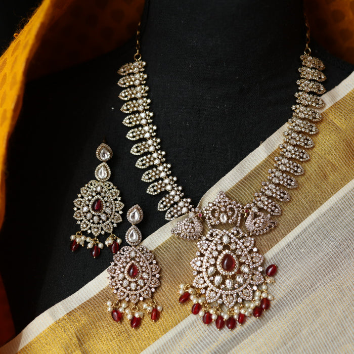 Victorian ruby stone short necklace with earrings V1310