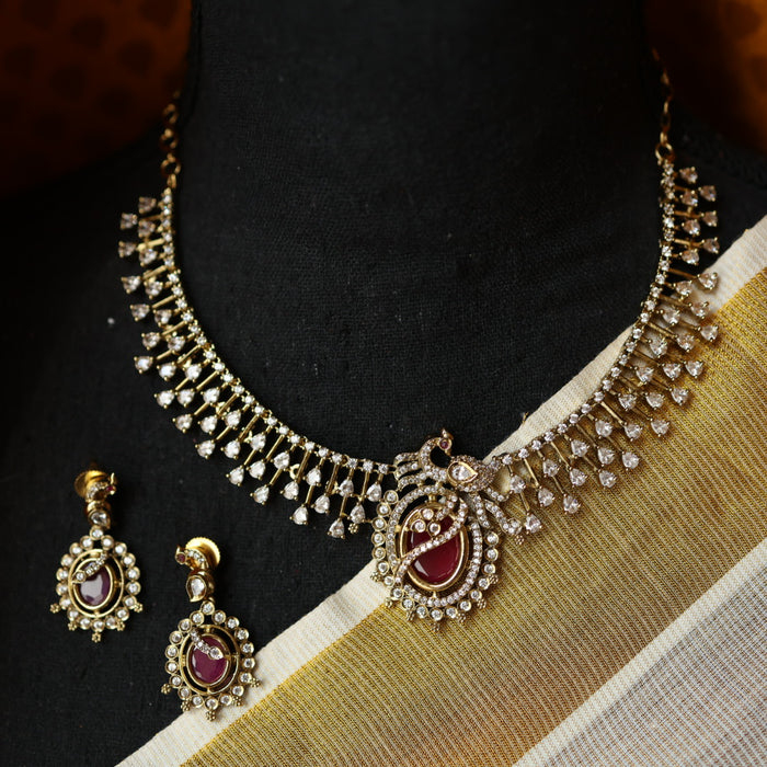 Victorian ruby stone short necklace with earrings V13011