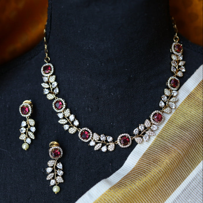 Victorian ruby stone short necklace with earrings V13017