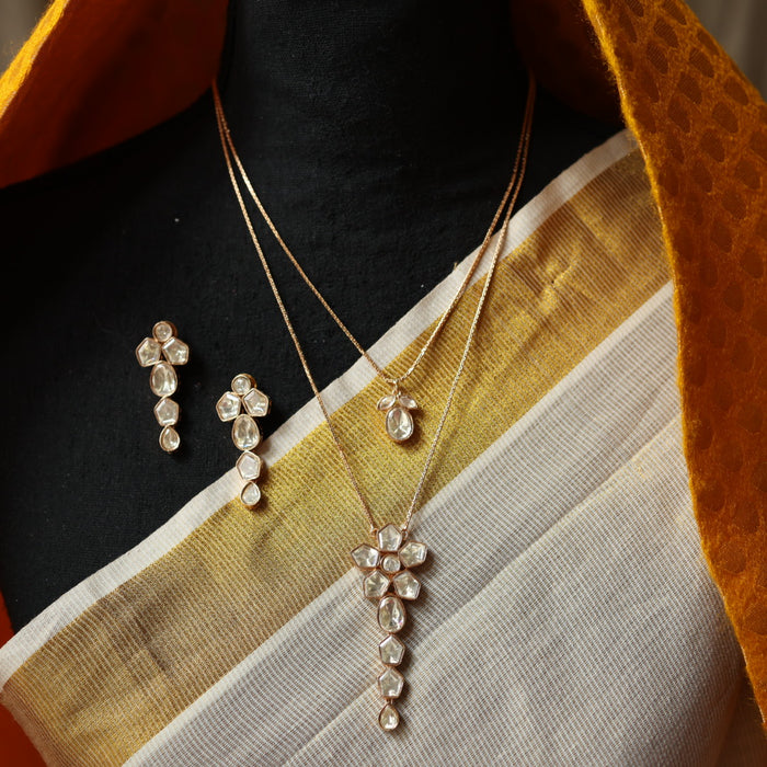 Minimal kundan layer necklace with earrings MS103