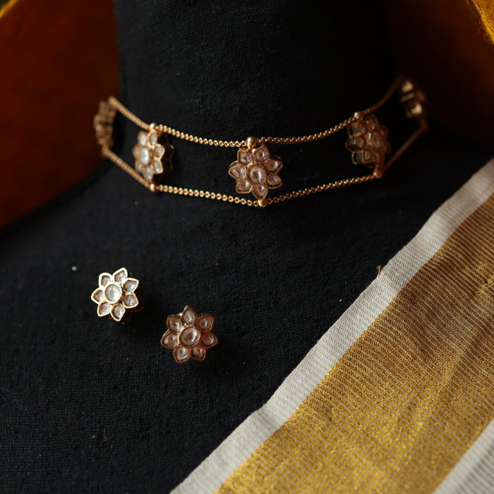 Minimal kundan choker necklace with earrings MS105