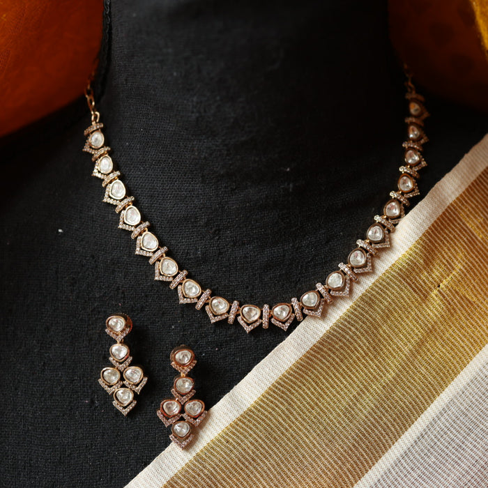 Minimal kundan short necklace with earrings MS106