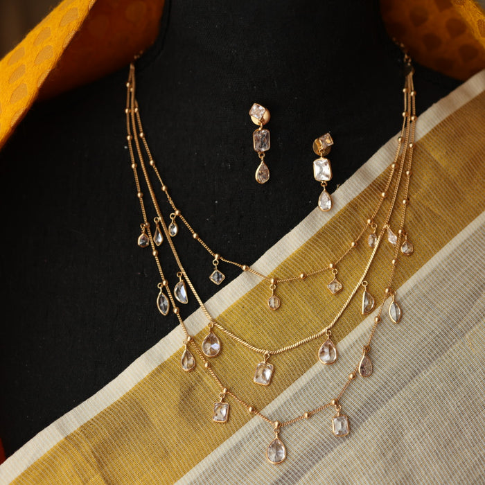 Minimal kundan layer necklace with earrings MS1066