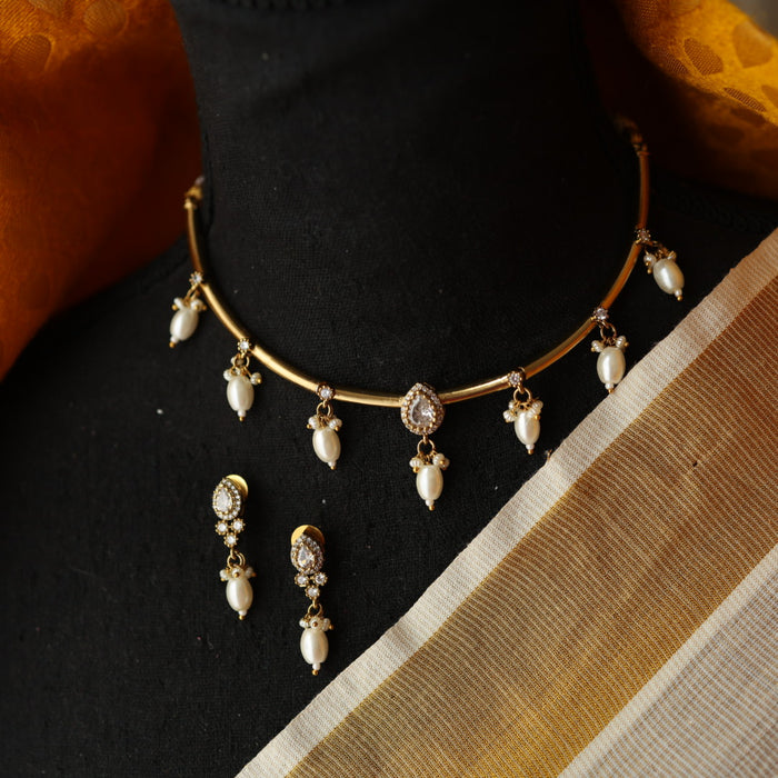 Minimal kundan choker necklace with earrings MS113