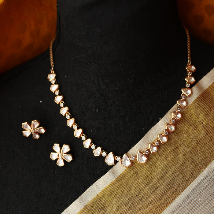 Minimal kundan short necklace with earrings MS1031
