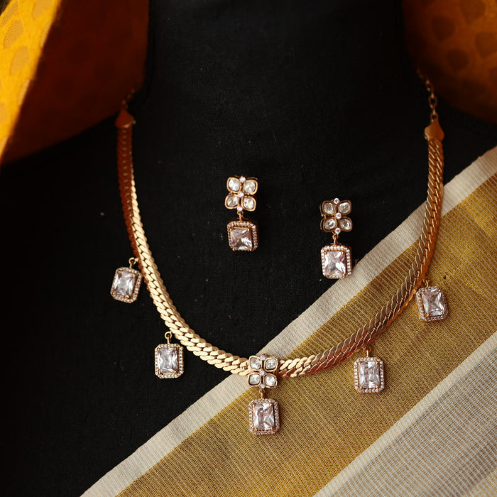 Minimal kundan short necklace with earrings MS119