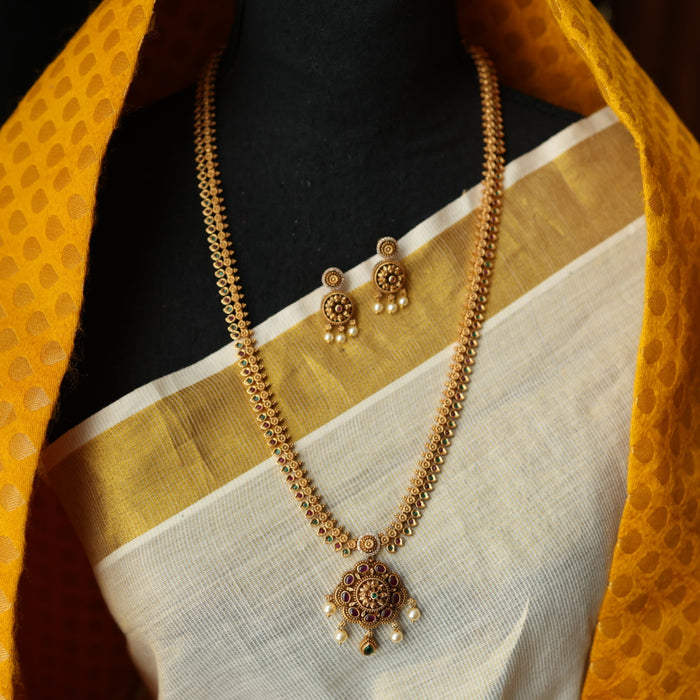 Antique gold long necklace with earrings LL021567