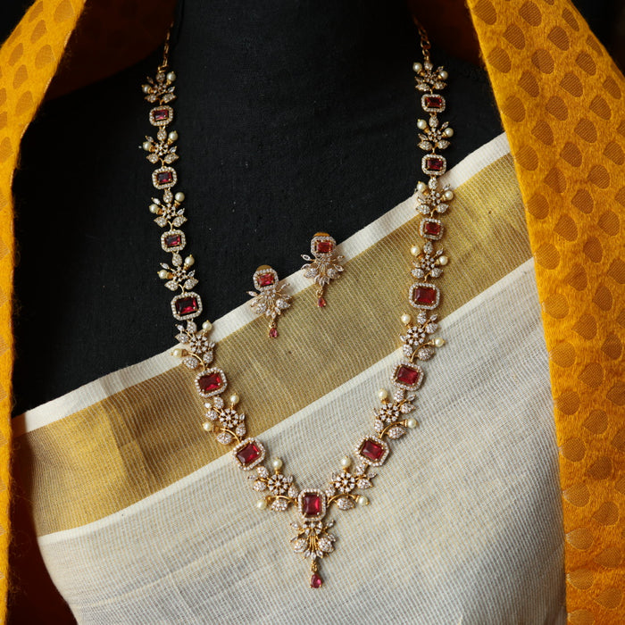 Antique ruby stone long necklace with earrings LL03566