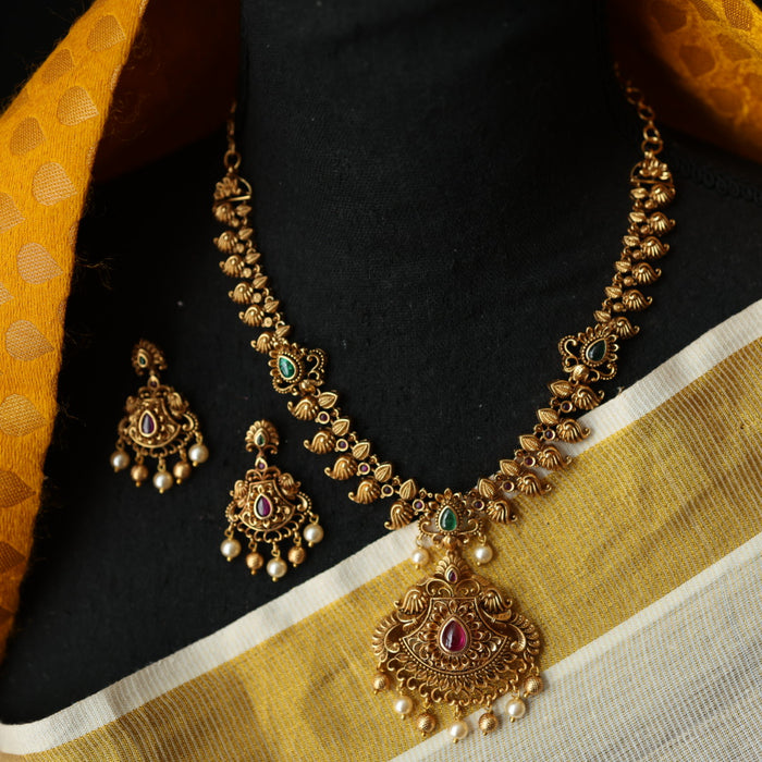 Antique gold short necklace with earrings S1B203