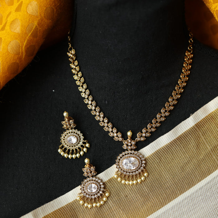 Antique white stone short necklace with earrings TTS4600