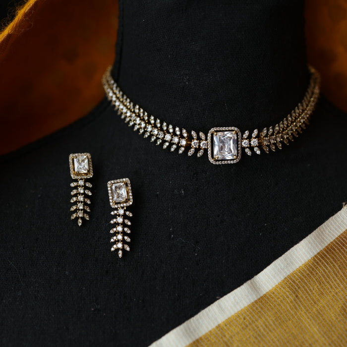 Antique white stone choker short necklace with earrings TTS46011