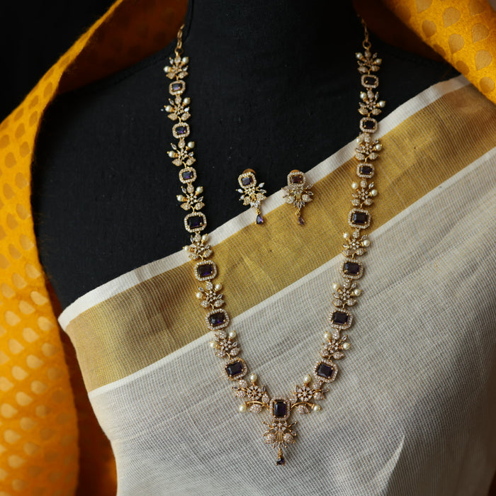 Antique purple stone long necklace with earrings LL03788