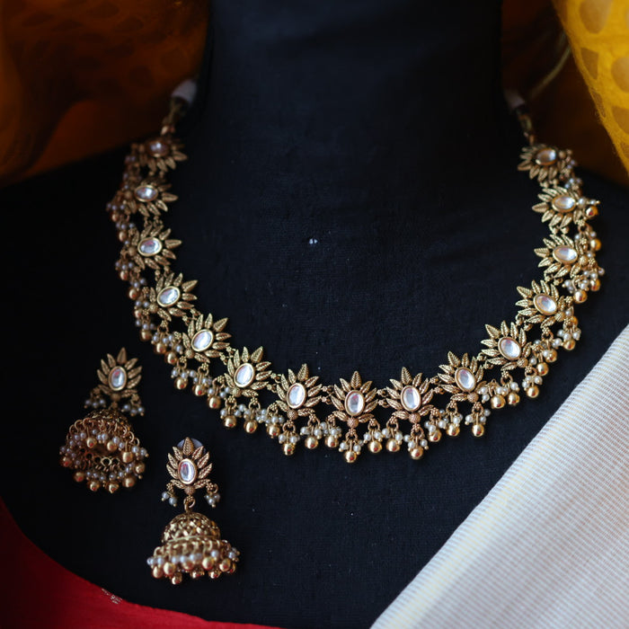 Antique gold short necklace with earrings G45576