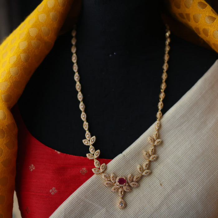 Heritage gold plated white stone long necklace HL222
