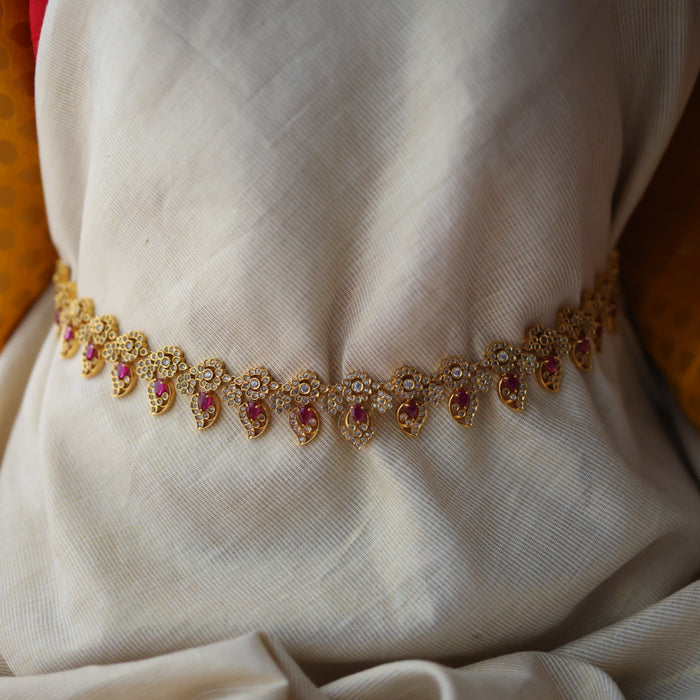 Antique gold white stone and ruby stone mango waistchain AW4574