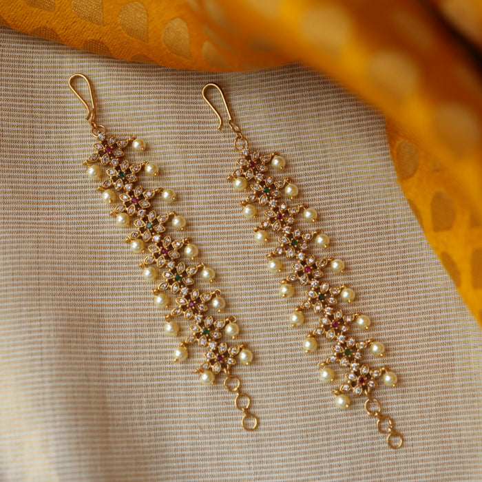 Heritage layer gold and pearl mattal ear accessories HM2311