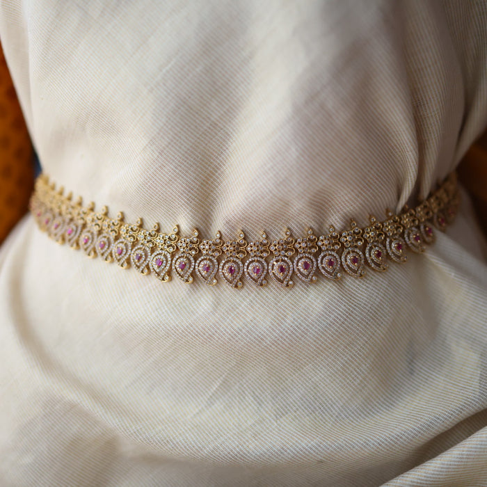 Antique gold white and ruby stone mango waistchain AW4599