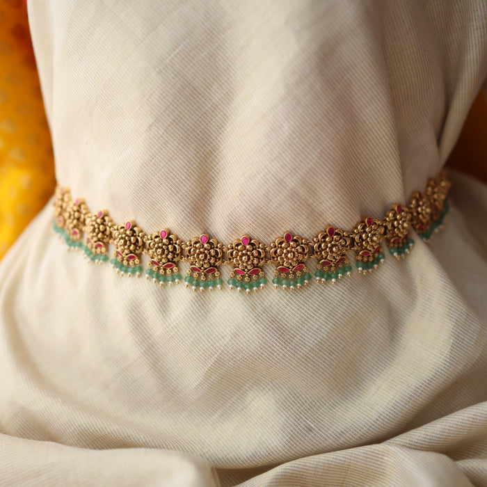 Antique temple design green bead waistchain AW55677