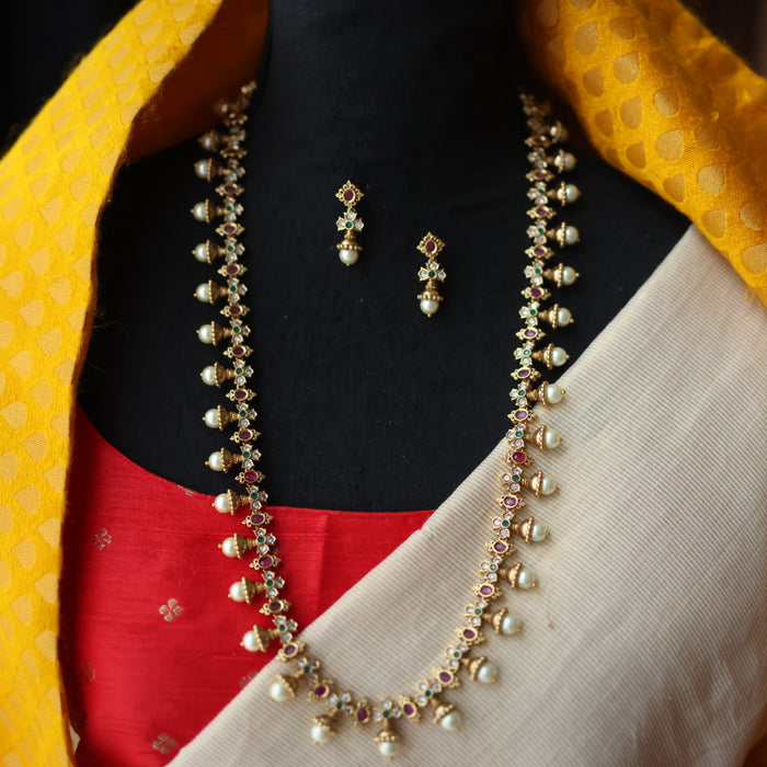 Antique gold waistchain/ long necklace with earrings LL03980