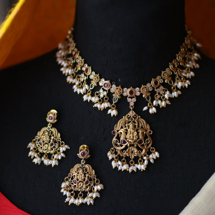 Antique pearl short necklace with earrings S1B11024