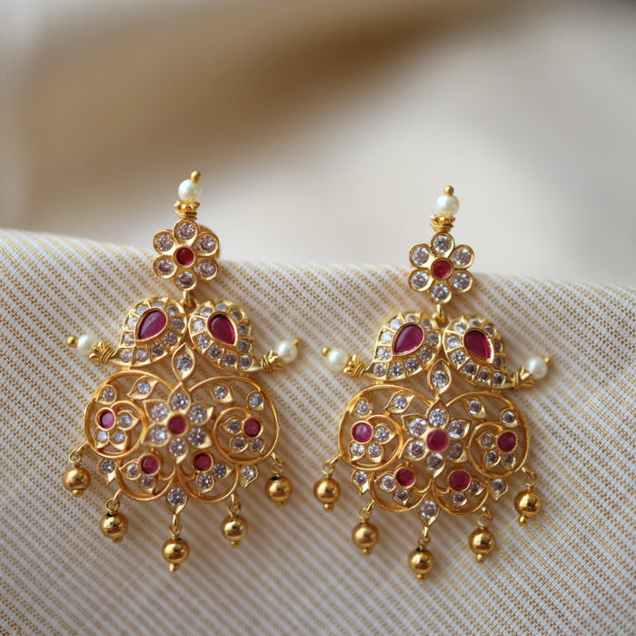 Antique gold ruby white stone drop earrings AJ2062