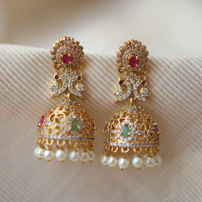 Antique ruby white stone jumka earrings AJ312