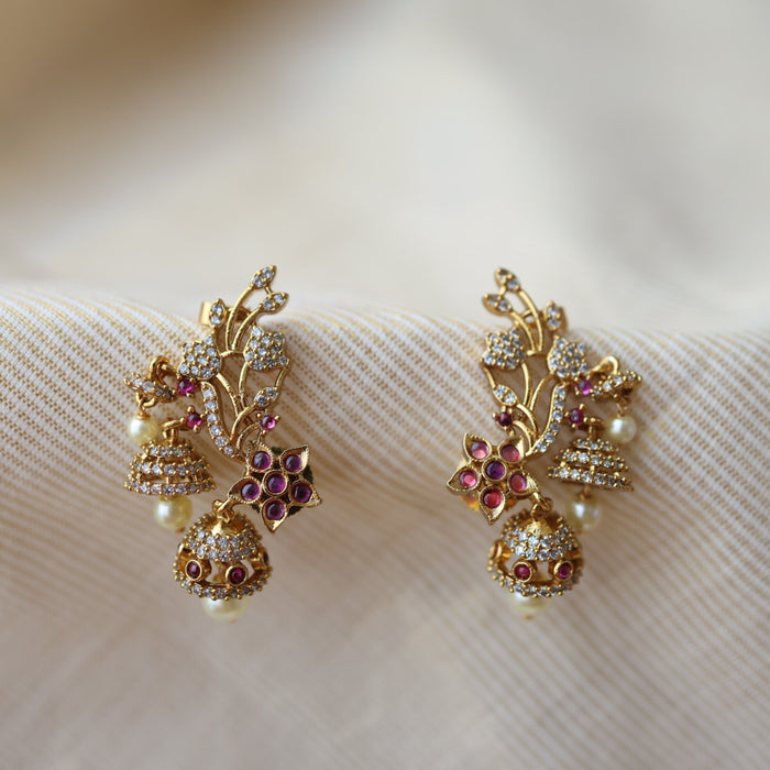 Antique ruby white stone drop earrings AD003