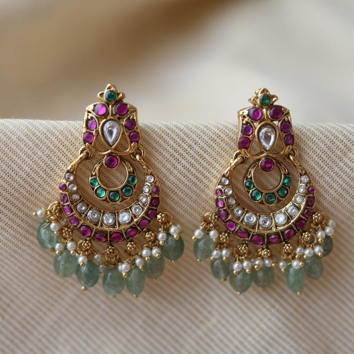 Antique kemp stones green beads drop earrings AD2456