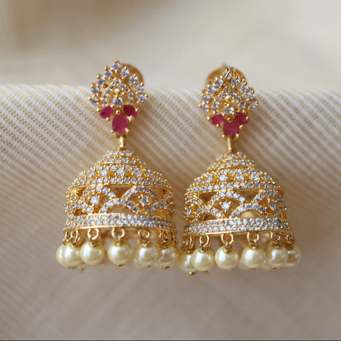 Heritage ruby white stone jumka earrings HJ0046