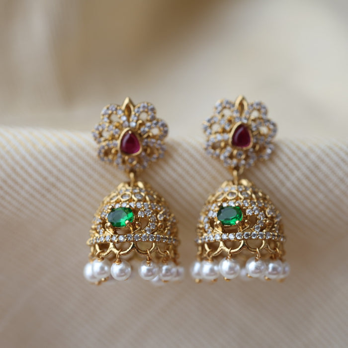 Antique gold multi stone and pearls jumka earrings AJ214