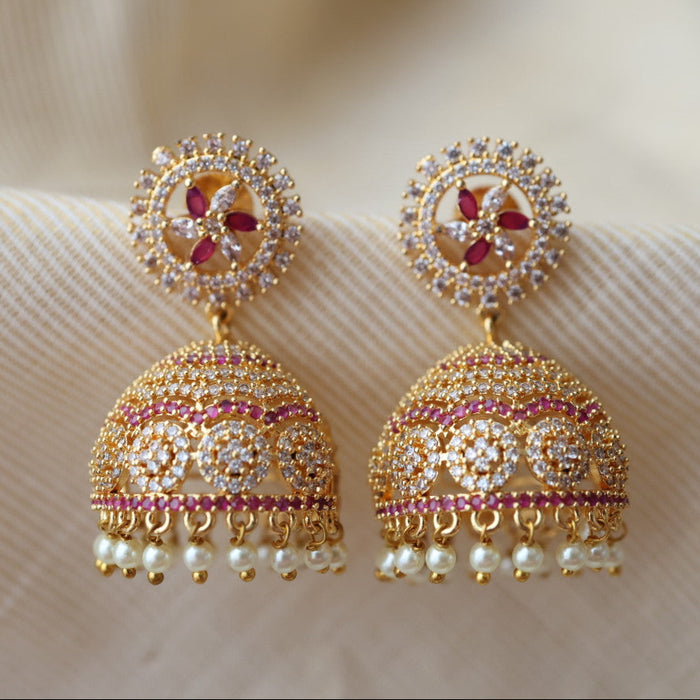Heritage ruby white stone jumka earrings HJ0046
