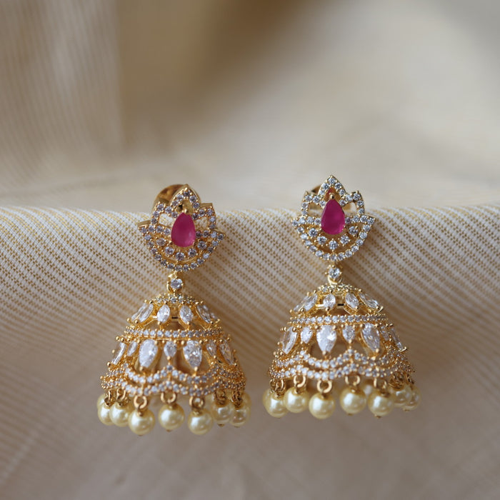 Heritage ruby white stone jumka earrings HJ0321